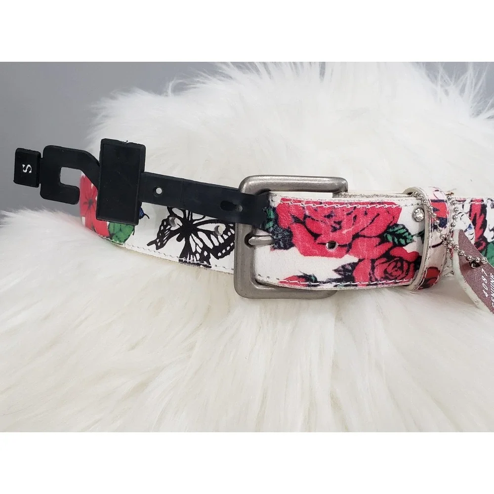 Vera Pelle Leather Belt Vintage y2k rhinestone flash art butterflies bratz 90s‎